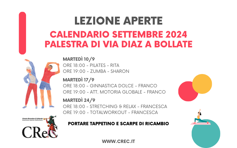 Lezioni gratuite Palestra del CReC settembre 2024